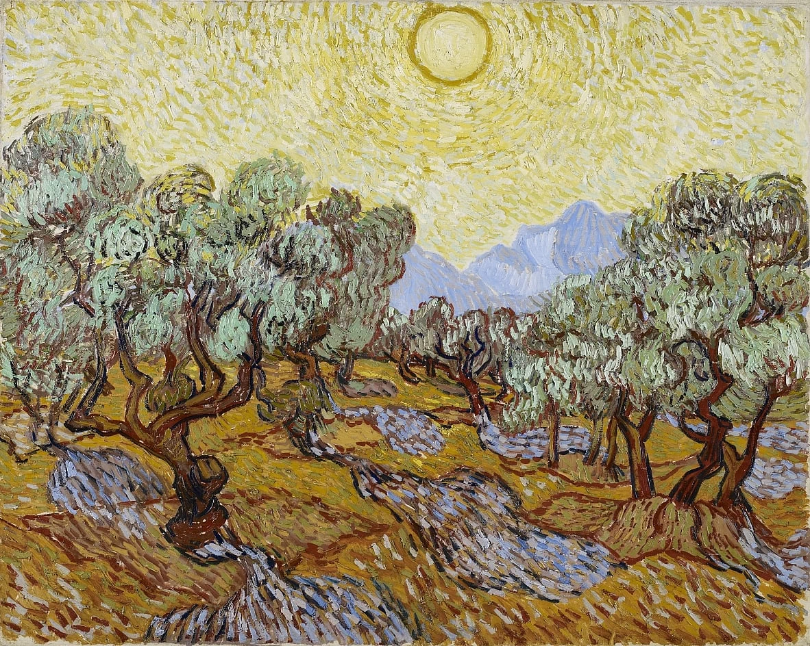  278-Vincent van Gogh-Ulivi con cielo giallo e sole , 1889 